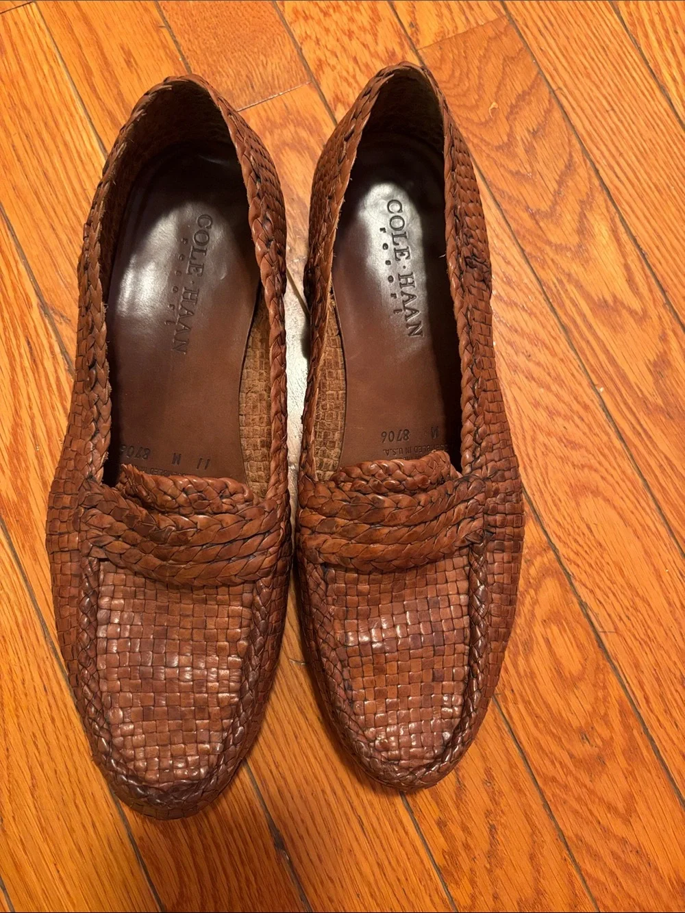 Cole Haan Brown Woven Leather Slip-On Loafers
